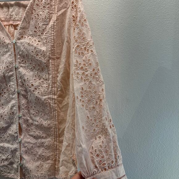 Sundance Valeria Eyelet Pink Shirt XL Boho Prairie - Picture 5 of 10